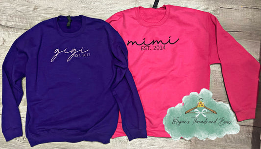 Custom Mama, Mimi, or Gigi embroidered shirt