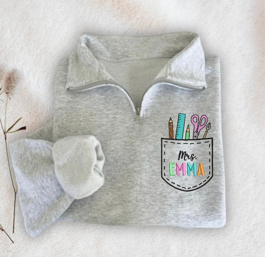 Teacher Pocket Embroidered Quarter Zip