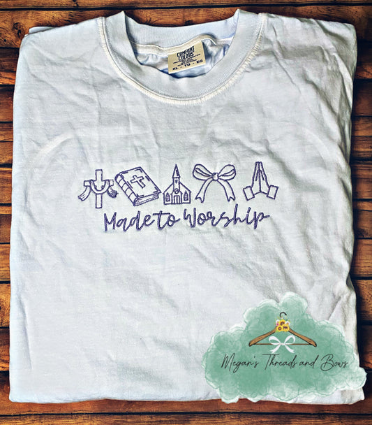 Made to worship embroidered shirt